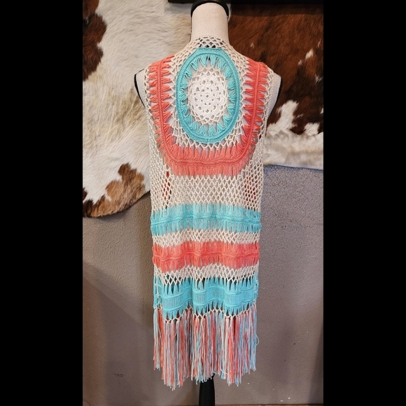 frazzle Jackets & Blazers - Frazzle Crochet Fringe Vest Sz L